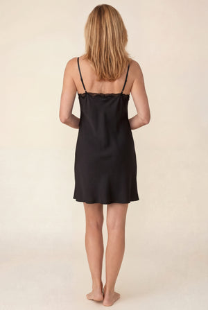 Lace-Trim Slip Nightgown in Black