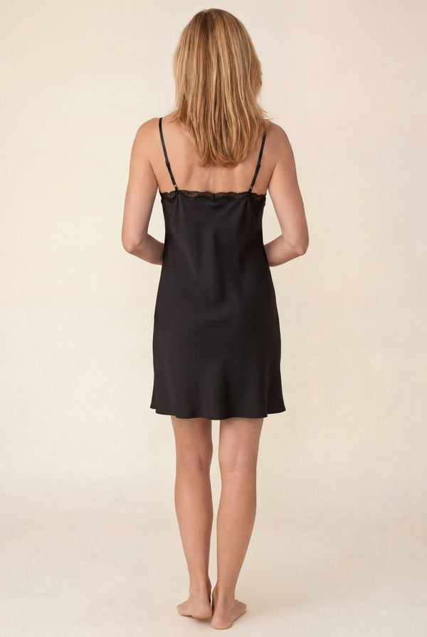 Lace-Trim Slip Nightgown in Black