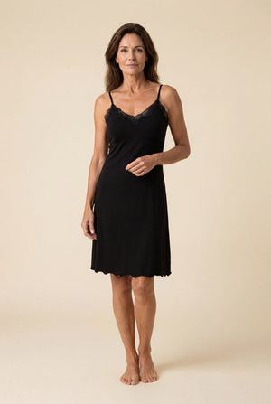 Lace-Trim Slip Nightgown in Black