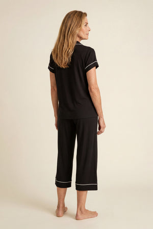 Notch Collar Capri Pajama Set in Black