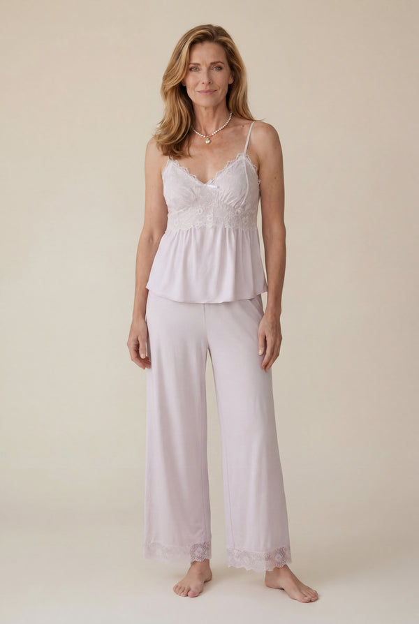 Lace Camisole and Wide-Leg Pants Set in Soft Lilac