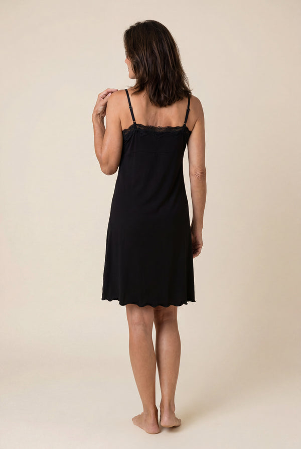 Lace-Trim Slip Nightgown in Black