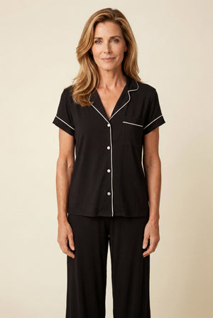 Notch Collar Capri Pajama Set in Black