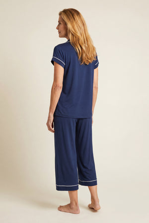 Notch Collar Capri Pajama Set in Navy