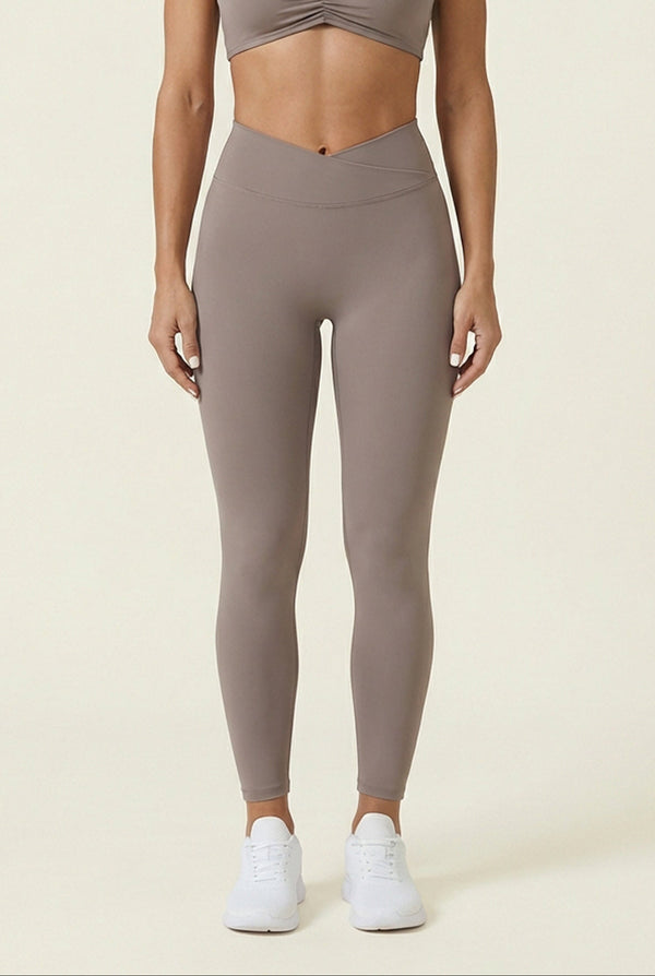 Crossover-Waist Leggings – Taupe