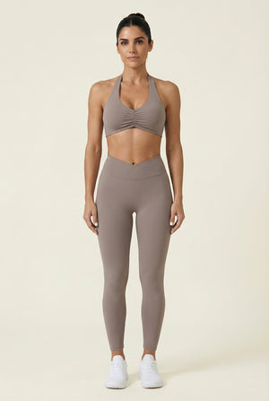 Halter Sports Bra – Taupe