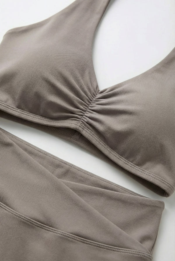 Crossover-Waist Leggings – Taupe