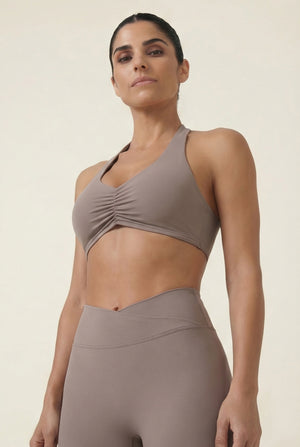 Halter Sports Bra – Taupe