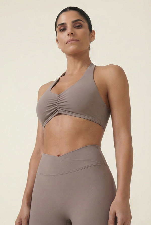 Halter Sports Bra – Taupe
