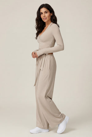 Wide-Leg Drawstring Pants – Beige