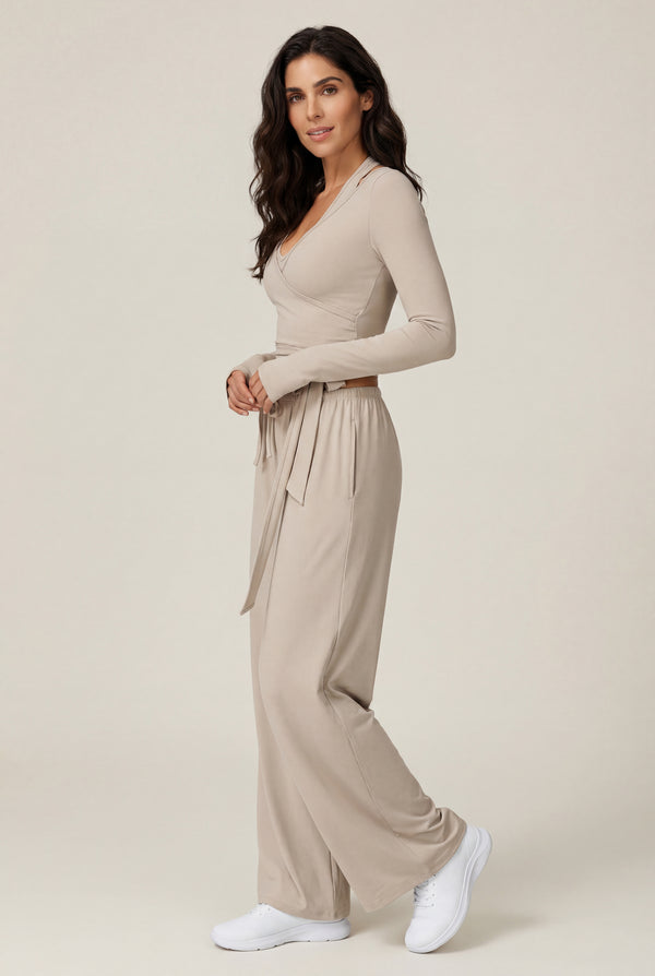 Wide-Leg Drawstring Pants – Beige