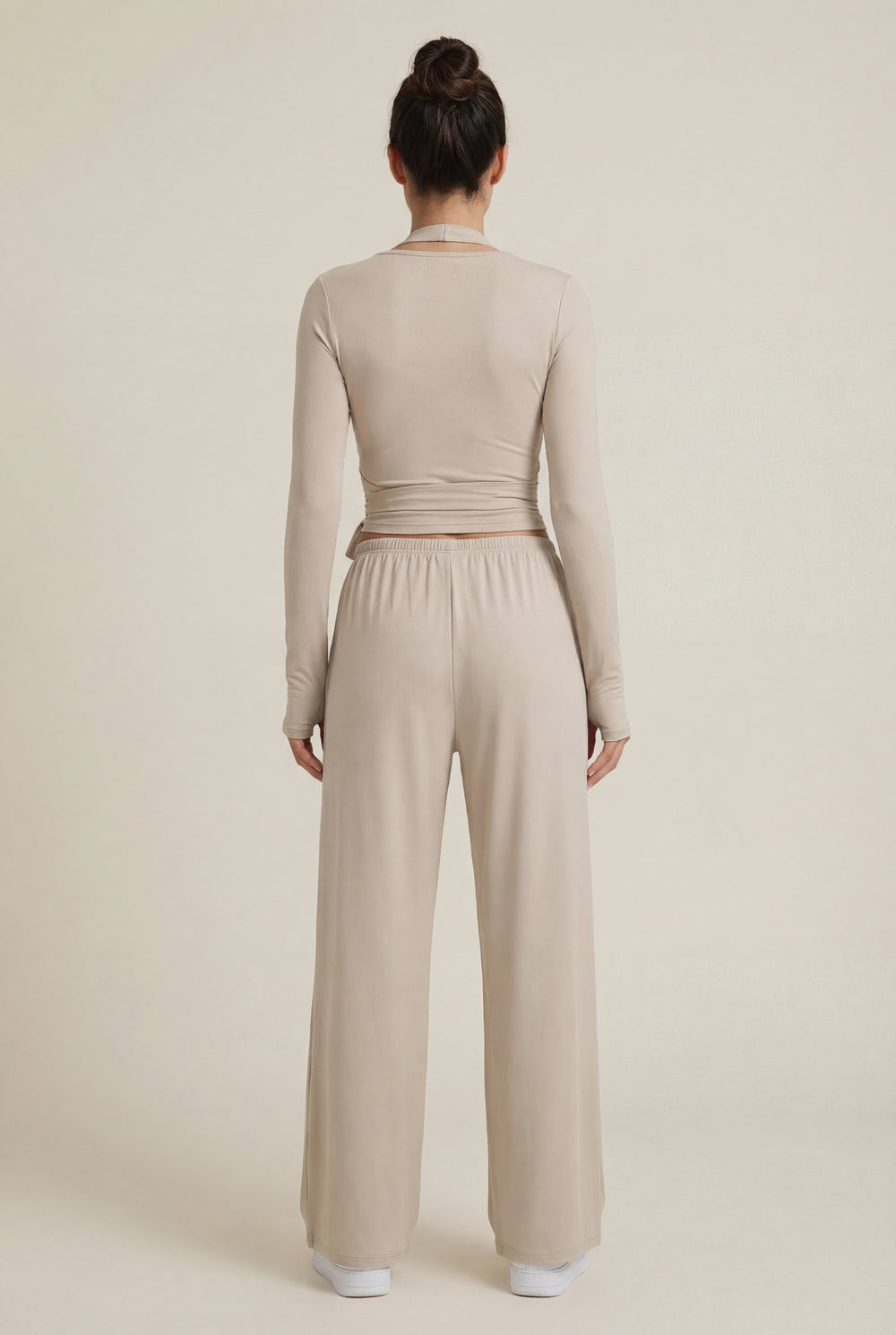 Fitted Wrap Layer Top – Taupe