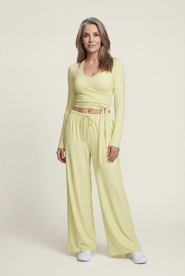Wide-Leg Drawstring Pants – Soft Yellow
