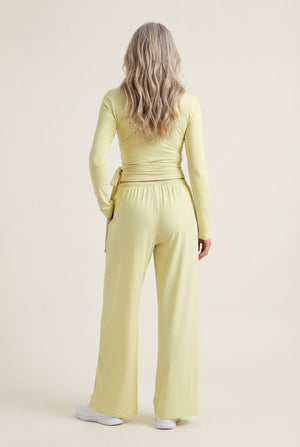 Wide-Leg Drawstring Pants – Soft Yellow