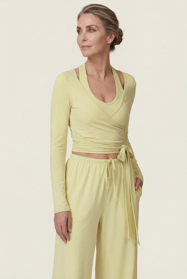 Wide-Leg Drawstring Pants – Soft Yellow