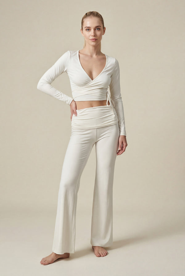 Long Sleeve Wrap Top – White