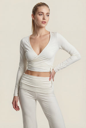 Foldover Flare Pants – White