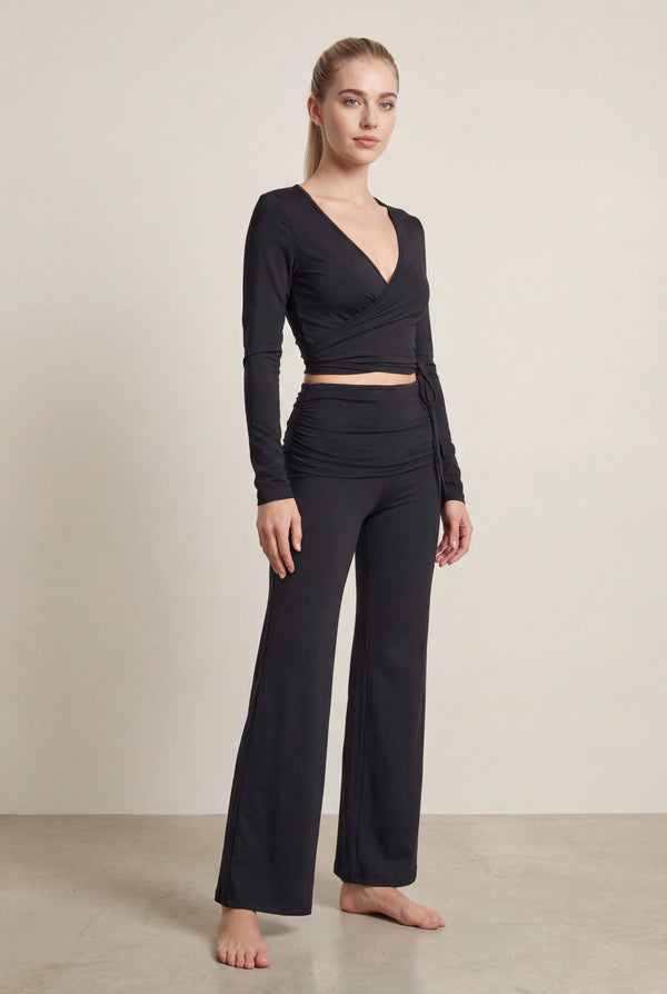 Long Sleeve Wrap Top – Black