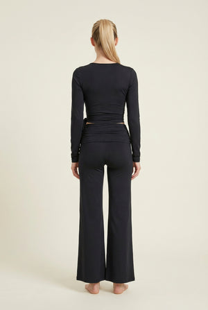 Foldover Flare Pants – Black