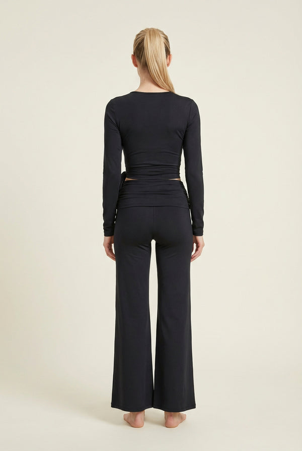 Foldover Flare Pants – Black