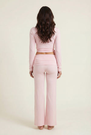 Foldover Flare Pants – Pink