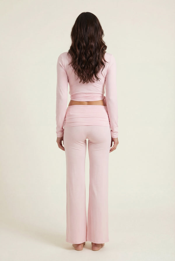 Foldover Flare Pants – Pink
