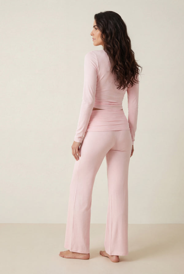 Foldover Flare Pants – Pink