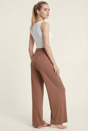 Wide-Leg Pants with Side Slit – Brown