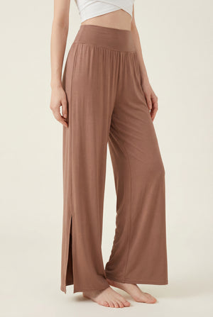 Wide-Leg Pants with Side Slit – Brown