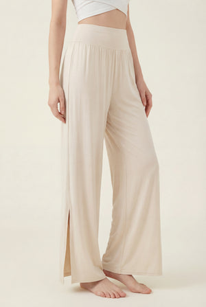Wide-Leg Pants with Side Slit – Ivory
