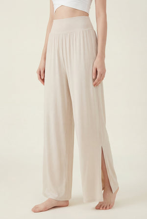 Wide-Leg Pants with Side Slit – Ivory