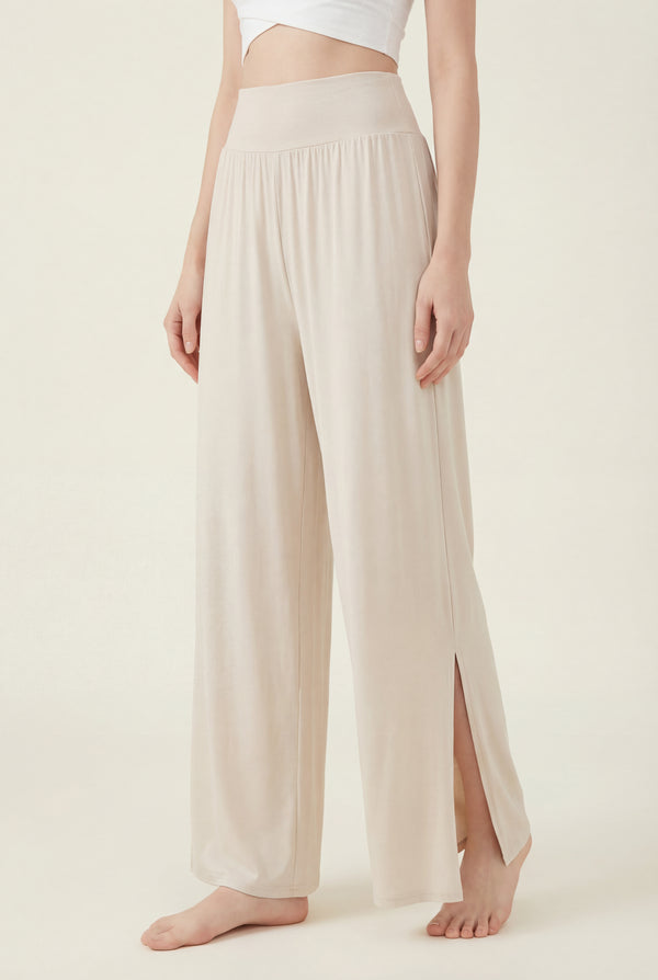 Wide-Leg Pants with Side Slit – Ivory