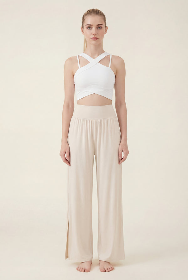 Wide-Leg Pants with Side Slit – Ivory