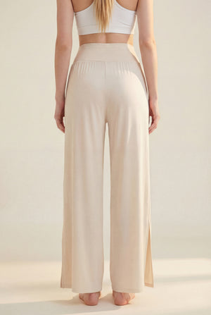 Wide-Leg Pants with Side Slit – Ivory