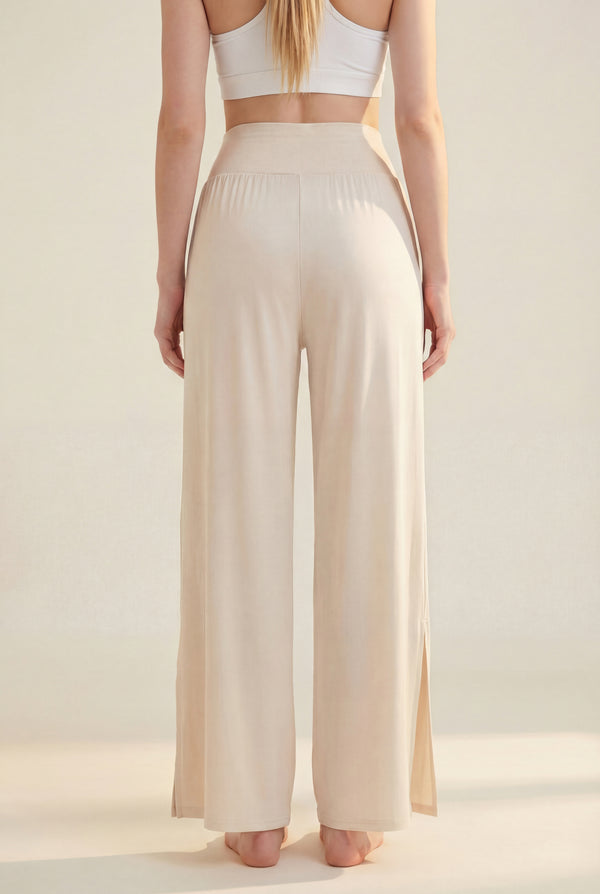 Wide-Leg Pants with Side Slit – Ivory