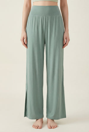 Wide-Leg Performance Pants with Side Slit – Sage Green