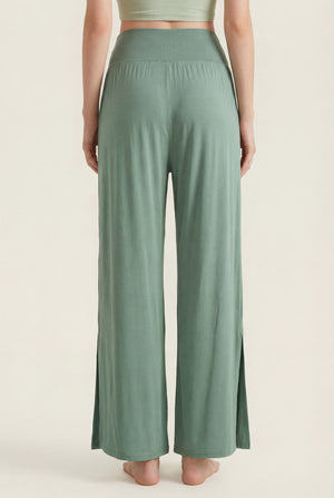 Wide-Leg Performance Pants with Side Slit – Sage Green