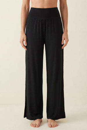 Wide-Leg Pants with Side Slit – Black