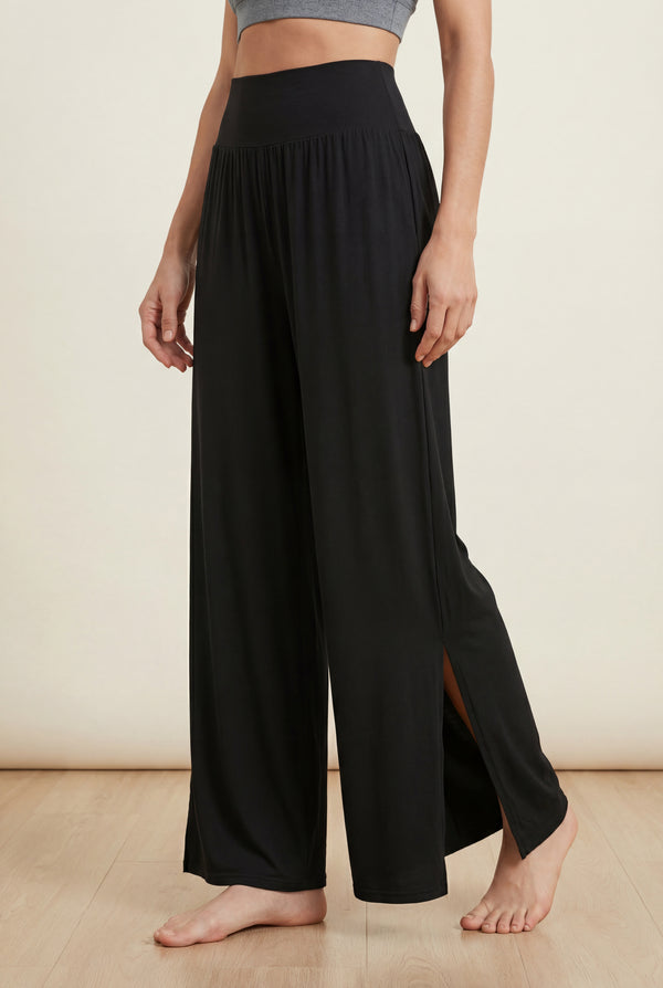 Wide-Leg Pants with Side Slit – Black