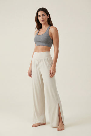 Wide-Leg Pants with Side Slit – Ivory