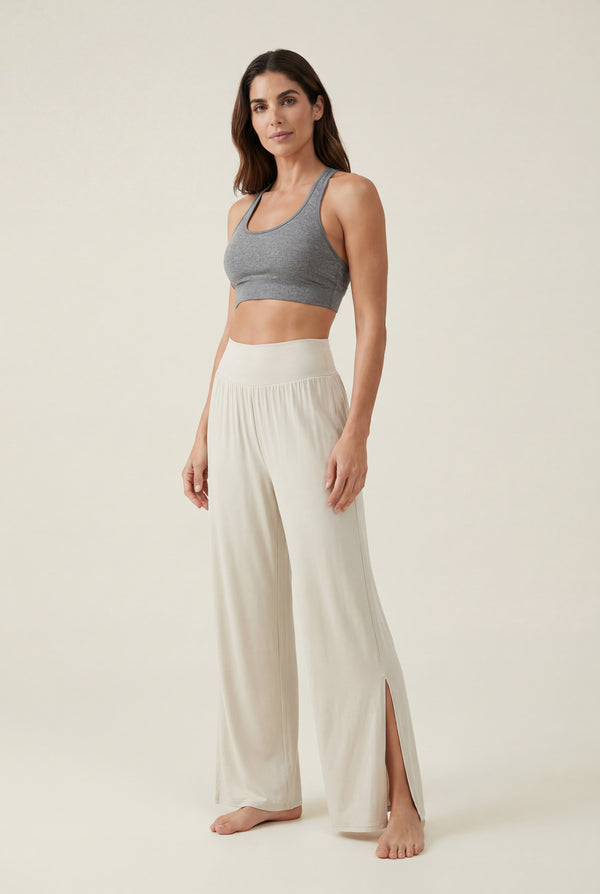 Wide-Leg Pants with Side Slit – Ivory
