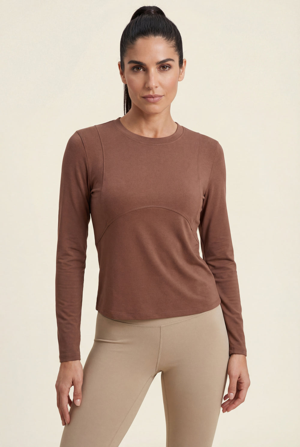 Sculpted Long Sleeve Top – Brown