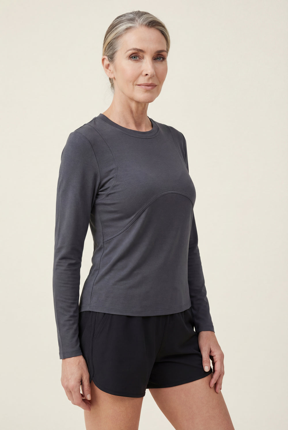 Seam-Detailed Long Sleeve Top – Graphite