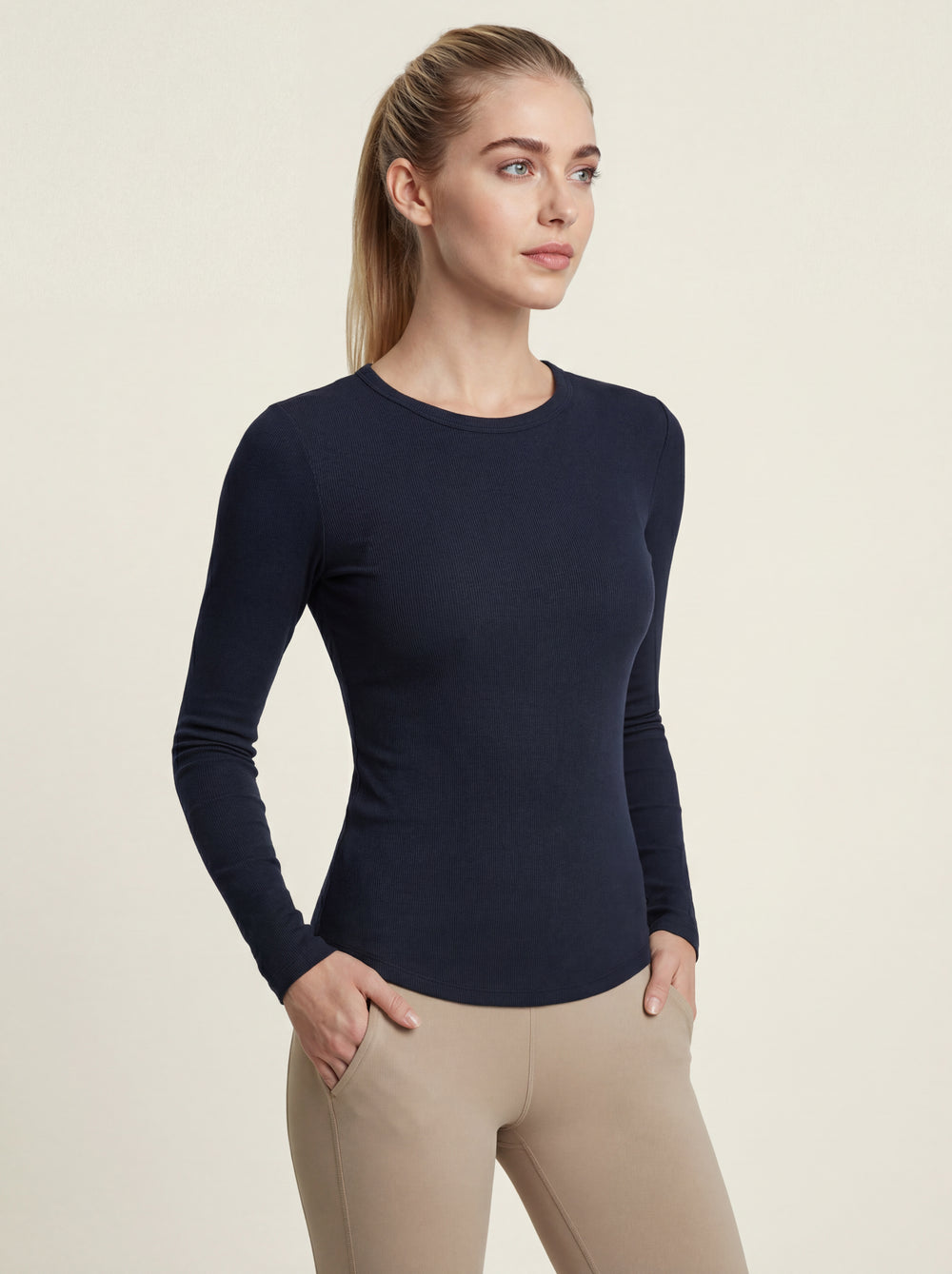 Ribbed Long Sleeve Top – Navy