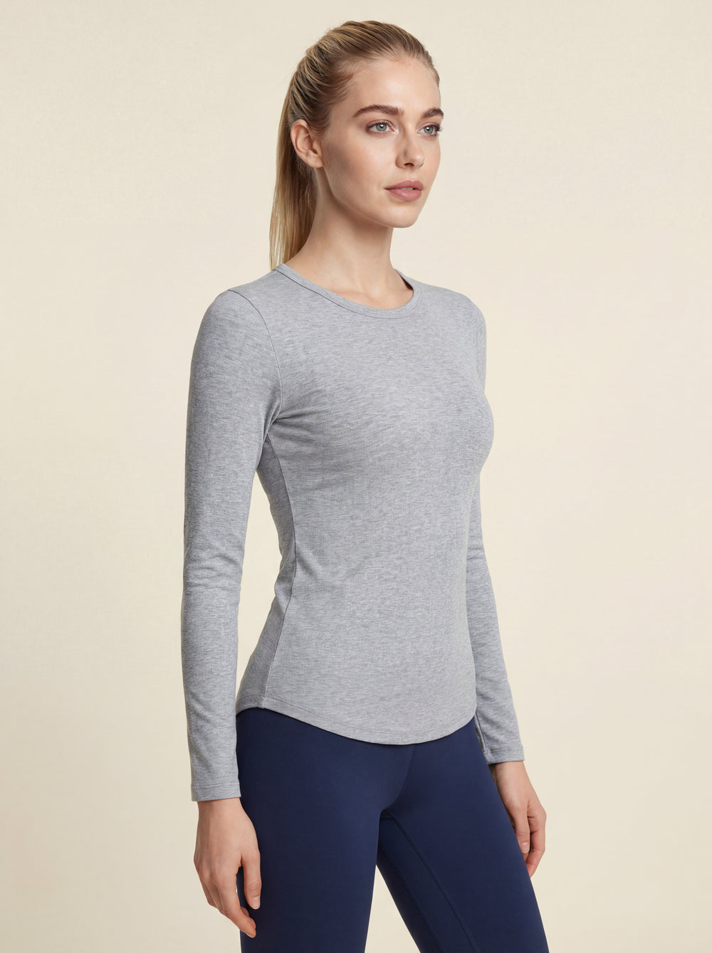 Ribbed Long Sleeve Top – Grey