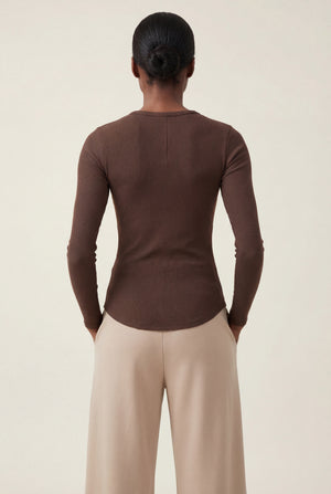 Ribbed Long Sleeve Top – Brown