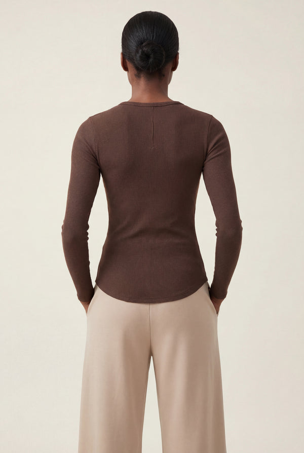 Ribbed Long Sleeve Top – Brown