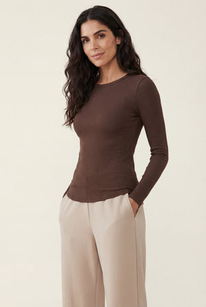 Ribbed Long Sleeve Top – Brown