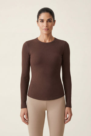Ribbed Long Sleeve Top – Brown