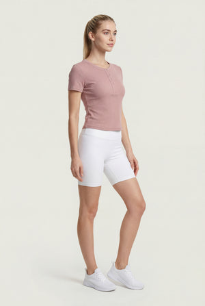 Fitted Rib Henley Tee – Dusty Rose